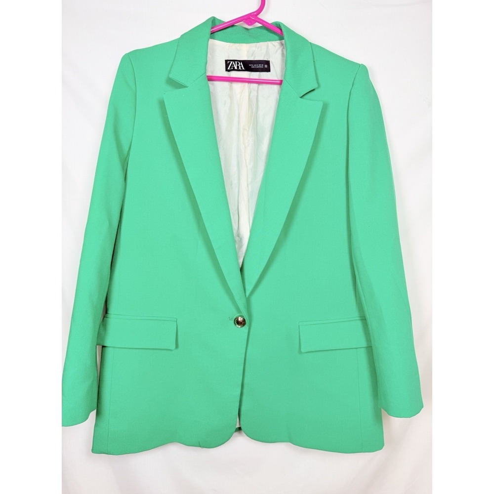ZARA Green Tailored Blazer Women's M One Button Office Siren Green Career